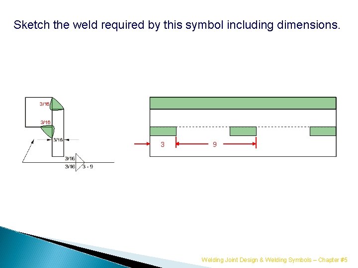 Sketch the weld required by this symbol including dimensions. 3/16 3 9 Welding Joint