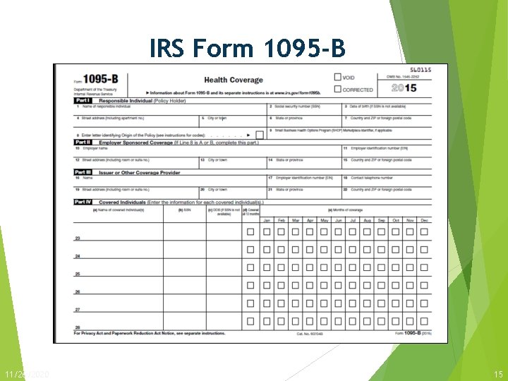 IRS Form 1095 -B 11/26/2020 15 