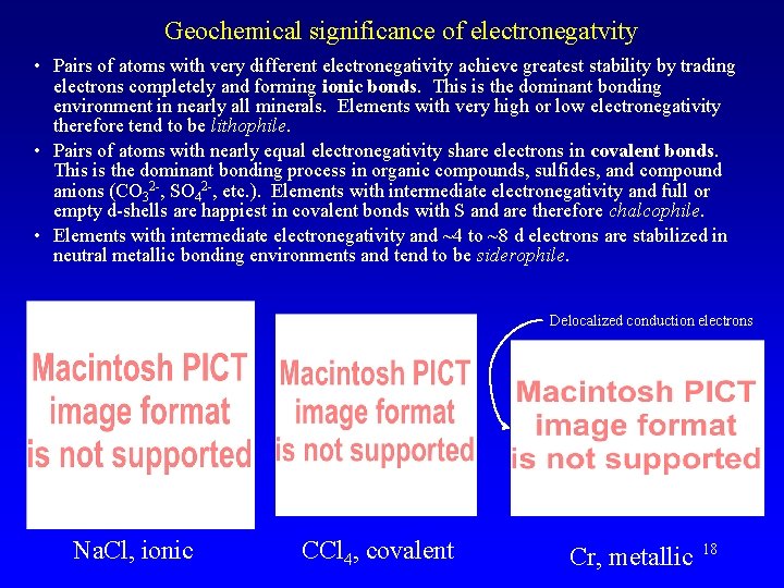 Geochemical significance of electronegatvity • Pairs of atoms with very different electronegativity achieve greatest