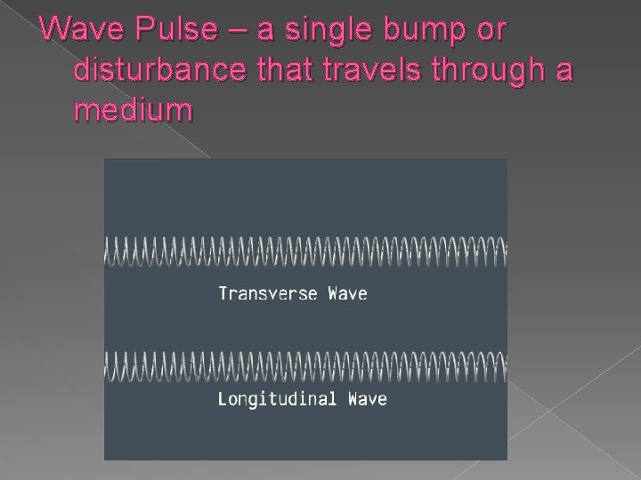 Wave Pulse – a single bump or disturbance that travels through a medium 