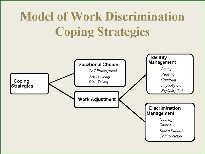 Model of Work Discrimination Coping Strategies Vocational Choice Coping Strategies Self-Employment Job Tracking Risk