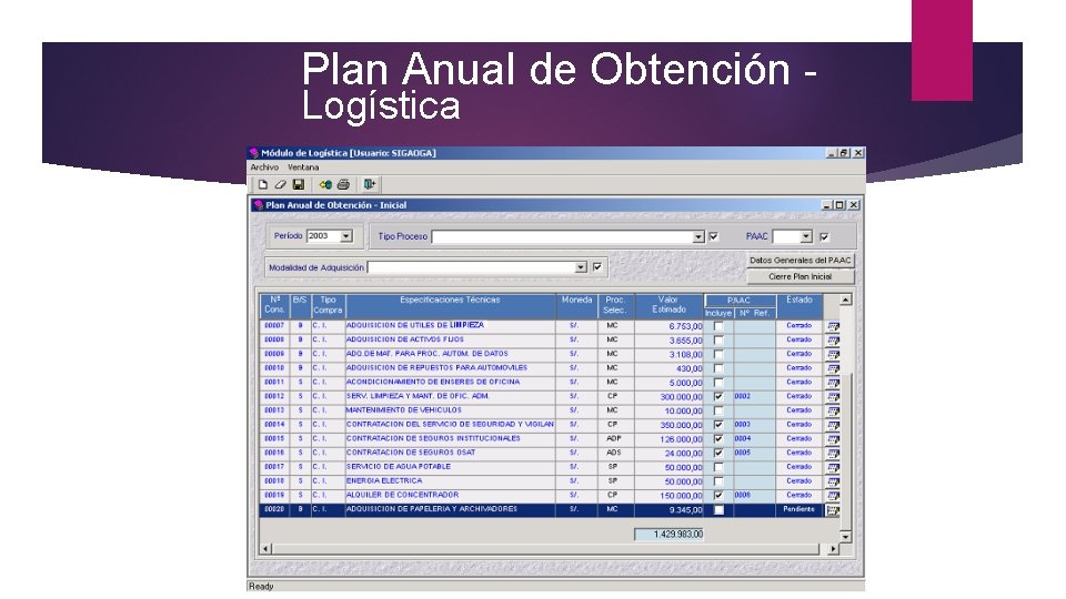 Plan Anual de Obtención - Logística 