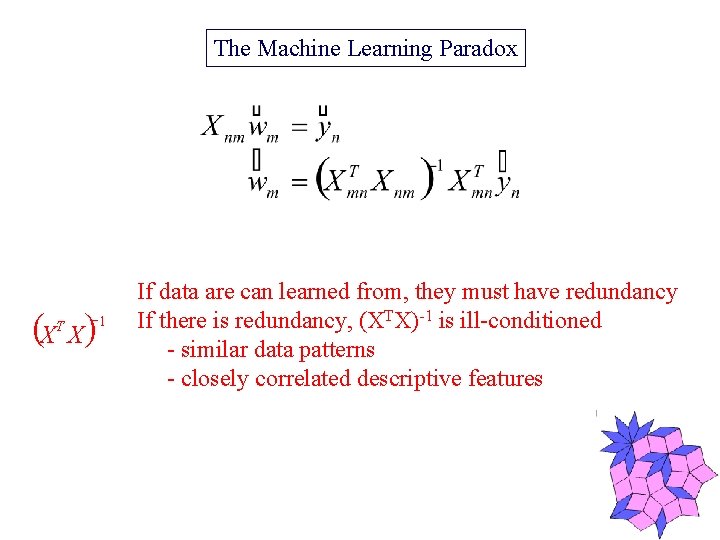 The Machine Learning Paradox (X X) T -1 If data are can learned from,
