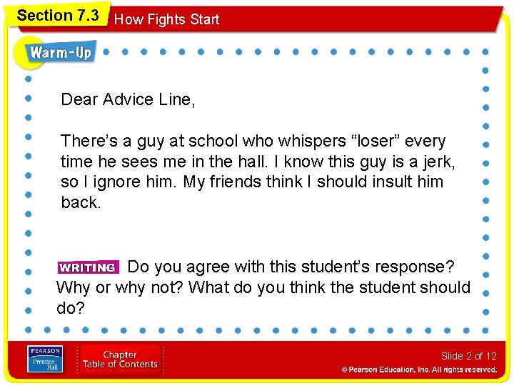 Section 7. 3 How Fights Start Dear Advice Line, There’s a guy at school