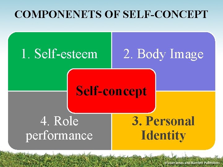 COMPONENETS OF SELF-CONCEPT 1. Self-esteem 2. Body Image Self-concept 4. Role performance 3. Personal