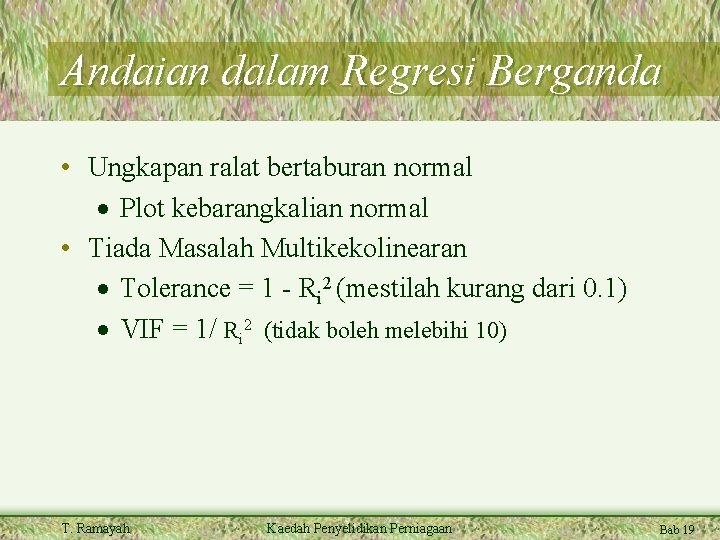 Andaian dalam Regresi Berganda • Ungkapan ralat bertaburan normal · Plot kebarangkalian normal •