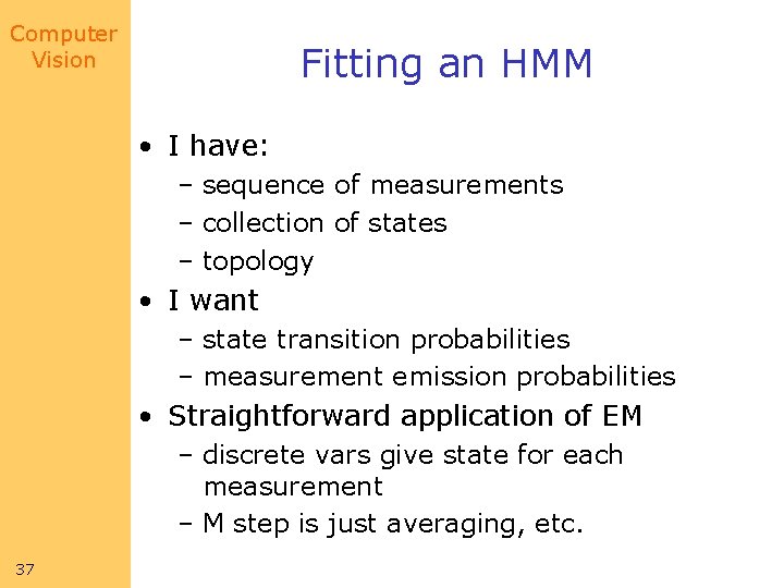 Computer Vision Fitting an HMM • I have: – sequence of measurements – collection Computer Vision Fitting an HMM • I have: – sequence of measurements – collection