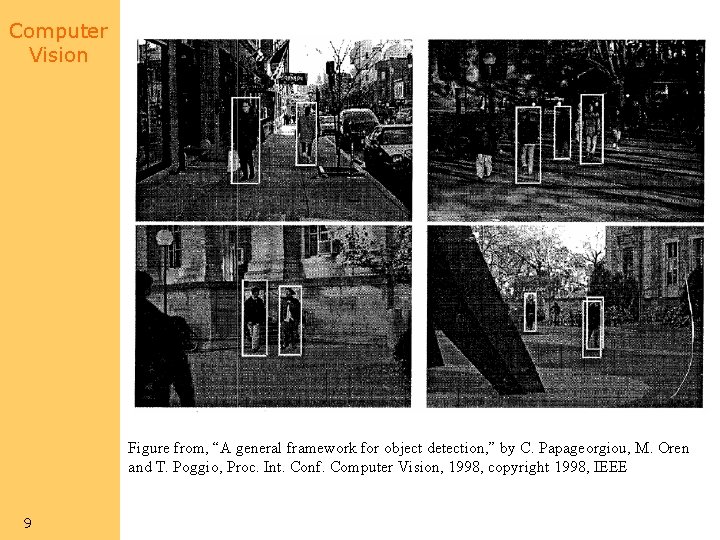 Computer Vision Figure from, “A general framework for object detection, ” by C. Papageorgiou, Computer Vision Figure from, “A general framework for object detection, ” by C. Papageorgiou,