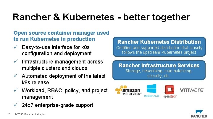 Rancher & Kubernetes - better together Open source container manager used to run Kubernetes