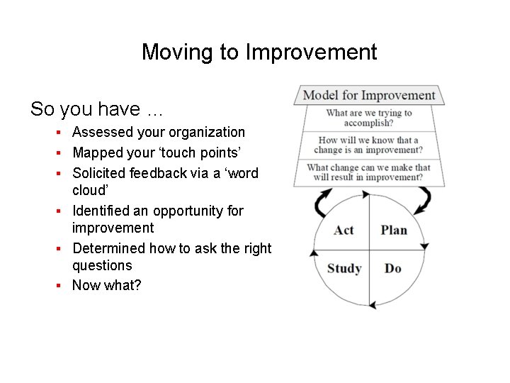 Moving to Improvement So you have … § Assessed your organization § Mapped your