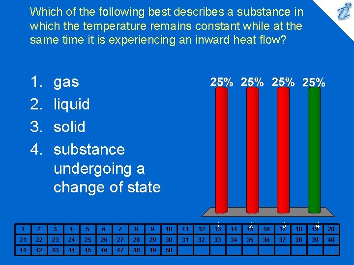 Which of the following best describes a substance in which the temperature remains constant