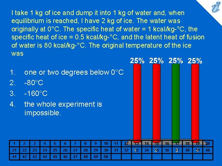 I take 1 kg of ice and dump it into 1 kg of water