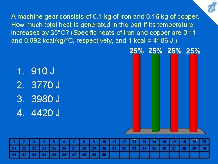 A machine gear consists of 0. 1 kg of iron and 0. 16 kg