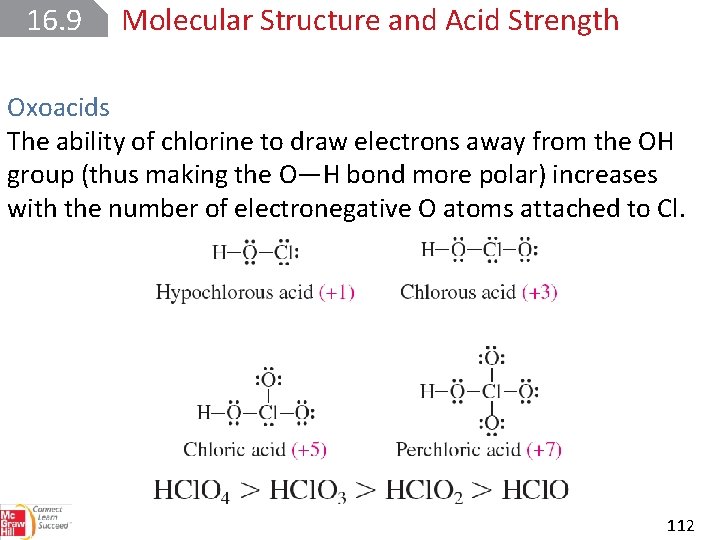 16. 9 Molecular Structure and Acid Strength Oxoacids The ability of chlorine to draw