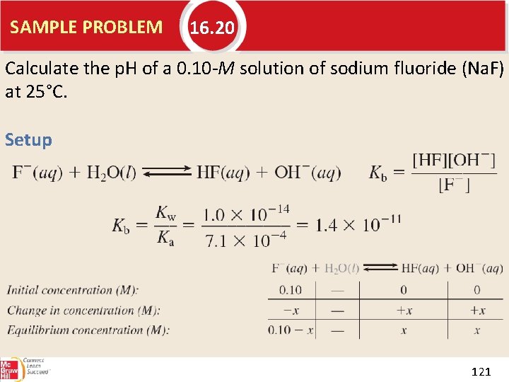 SAMPLE PROBLEM 16. 20 Calculate the p. H of a 0. 10 M solution