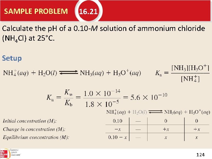 SAMPLE PROBLEM 16. 21 Calculate the p. H of a 0. 10 M solution