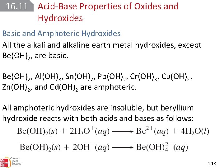 16. 11 Acid Base Properties of Oxides and Hydroxides Basic and Amphoteric Hydroxides All