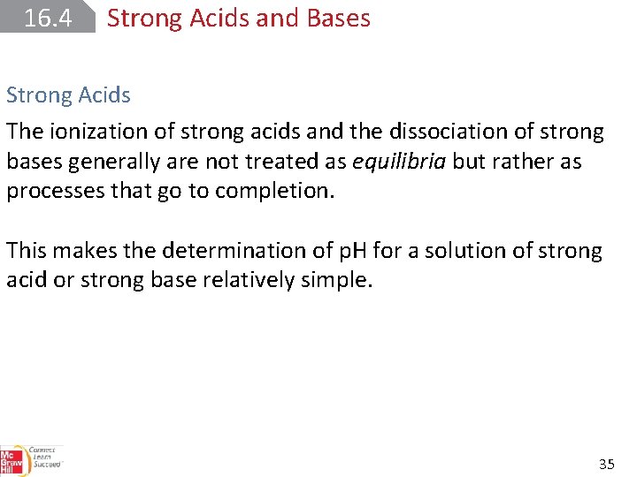 16. 4 Strong Acids and Bases Strong Acids The ionization of strong acids and