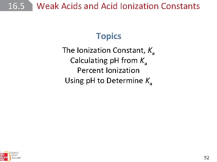16. 5 Weak Acids and Acid Ionization Constants Topics The Ionization Constant, Ka Calculating