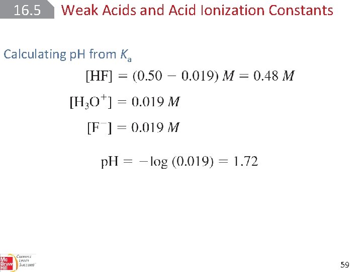 16. 5 Weak Acids and Acid Ionization Constants Calculating p. H from Ka 59
