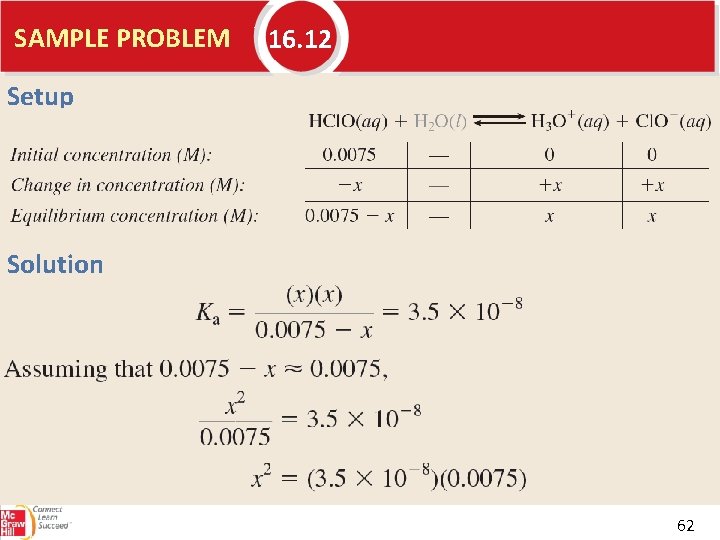 SAMPLE PROBLEM 16. 12 Setup Solution 62 
