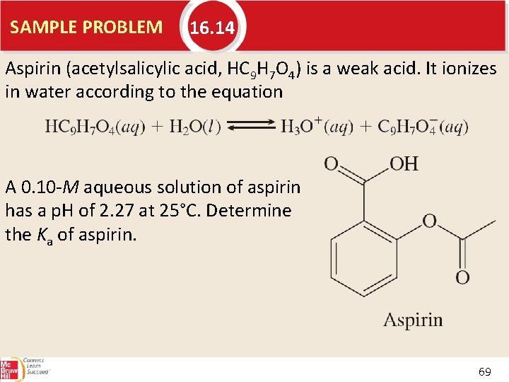 SAMPLE PROBLEM 16. 14 Aspirin (acetylsalicylic acid, HC 9 H 7 O 4) is