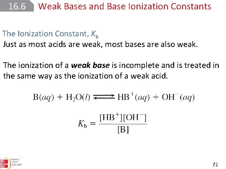 16. 6 Weak Bases and Base Ionization Constants The Ionization Constant, Kb Just as