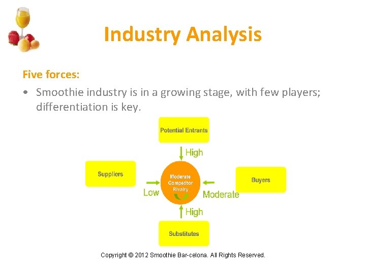 Industry Analysis Five forces: • Smoothie industry is in a growing stage, with few