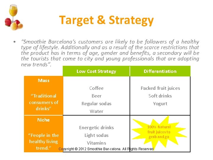 Target & Strategy • “Smoothie Barcelona’s customers are likely to be followers of a