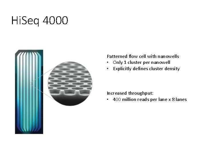 Hi. Seq 4000 Patterned flow cell with nanowells • Only 1 cluster per nanowell