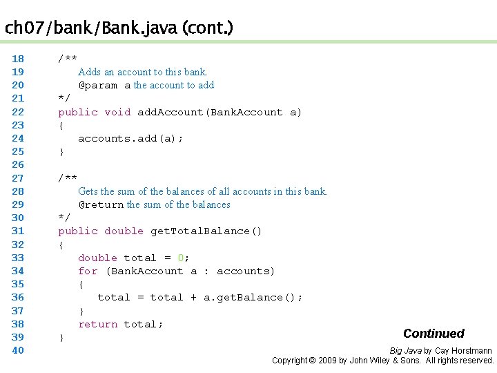 ch 07/bank/Bank. java (cont. ) 18 19 20 21 22 23 24 25 26