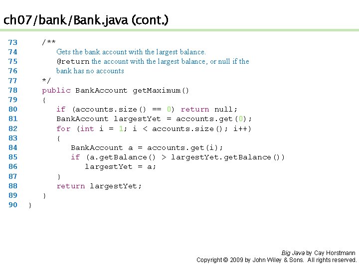 ch 07/bank/Bank. java (cont. ) 73 74 75 76 77 78 79 80 81