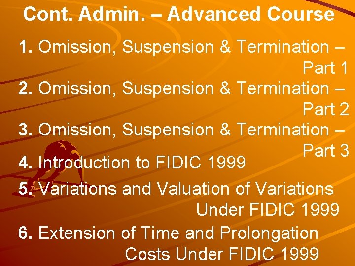Cont. Admin. – Advanced Course 1. Omission, Suspension & Termination – Part 1 2.