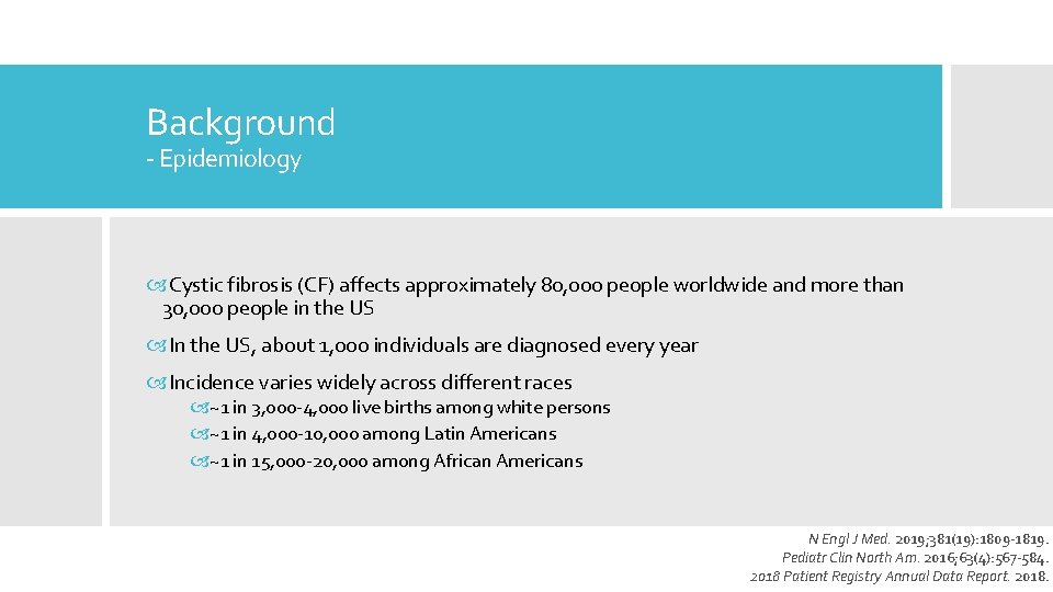 Background - Epidemiology Cystic fibrosis (CF) affects approximately 80, 000 people worldwide and more