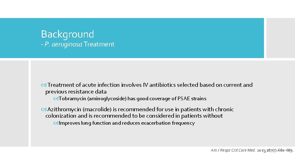 Background - P. aeruginosa Treatment of acute infection involves IV antibiotics selected based on