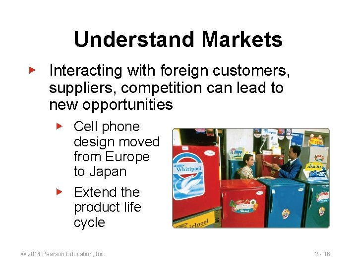 Understand Markets ▶ Interacting with foreign customers, suppliers, competition can lead to new opportunities