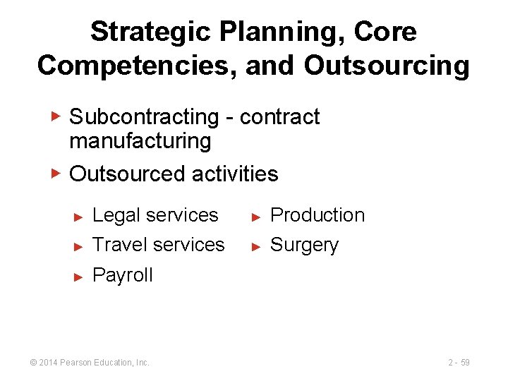 Strategic Planning, Core Competencies, and Outsourcing ▶ Subcontracting - contract manufacturing ▶ Outsourced activities