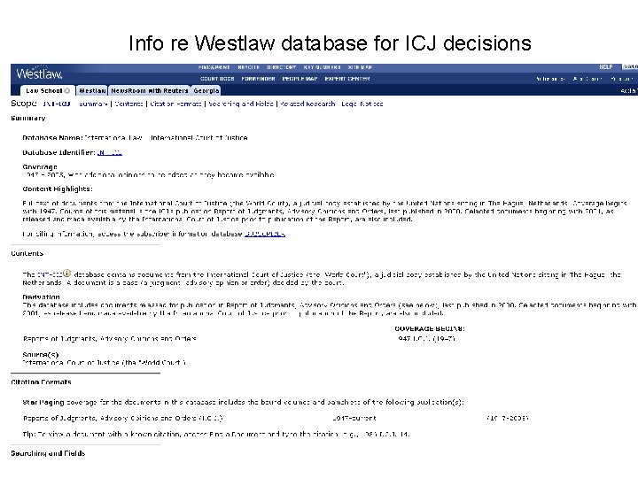 Info re Westlaw database for ICJ decisions 