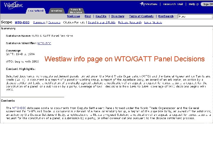 Westlaw info page on WTO/GATT Panel Decisions 