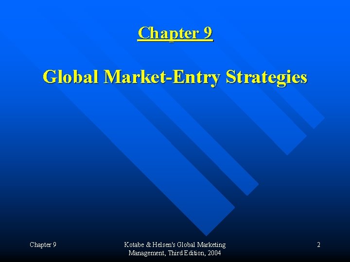 Chapter 9 Global Market-Entry Strategies Chapter 9 Kotabe & Helsen's Global Marketing Management, Third