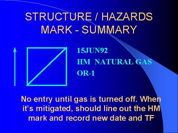 STRUCTURE / HAZARDS MARK - SUMMARY 15 JUN 92 HM NATURAL GAS OR-1 No