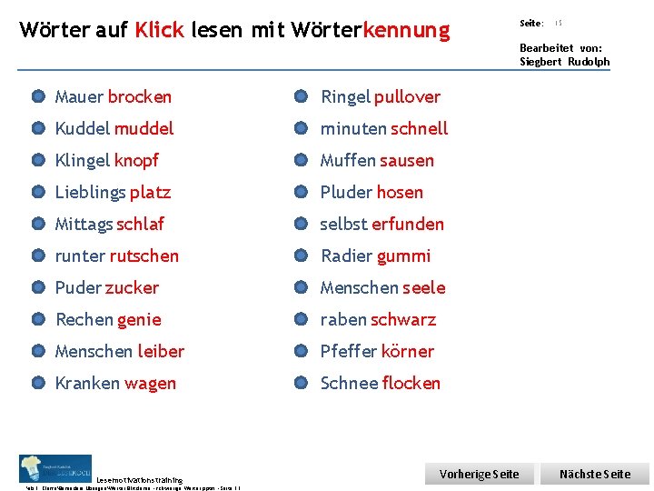 Übungsart: Teil 4 - Wörter Klick lesen - Wörterkennung Wörter aufauf Klick lesen mit