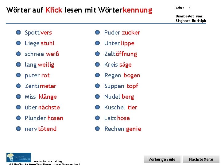 Übungsart: Teil 1 - Wörter Klick lesen - Wörterkennung Wörter aufauf Klick lesen mit