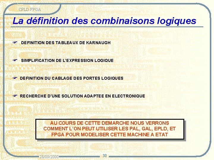 CPLD FPGA La définition des combinaisons logiques F DEFINITION DES TABLEAUX DE KARNAUGH F