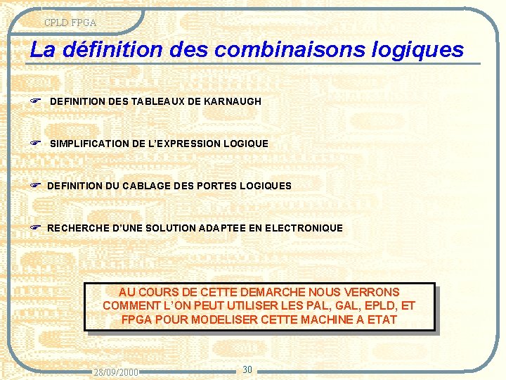 CPLD FPGA La définition des combinaisons logiques F DEFINITION DES TABLEAUX DE KARNAUGH F