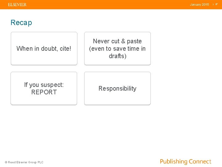 January 2015 Recap When in doubt, cite! Never cut & paste (even to save