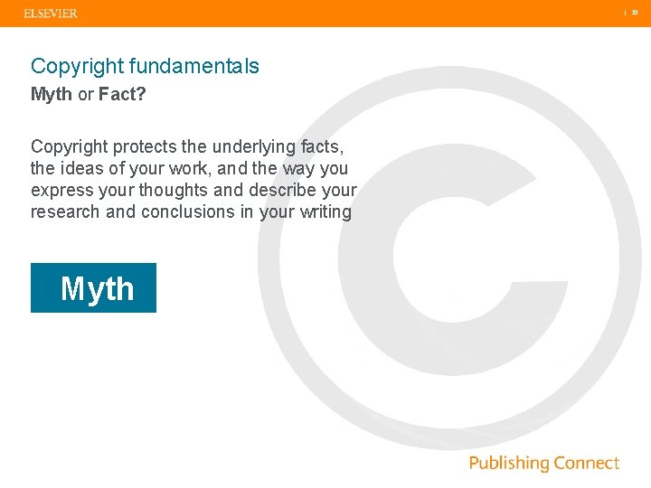  | 33 Copyright fundamentals Myth or Fact? Copyright protects the underlying facts, the