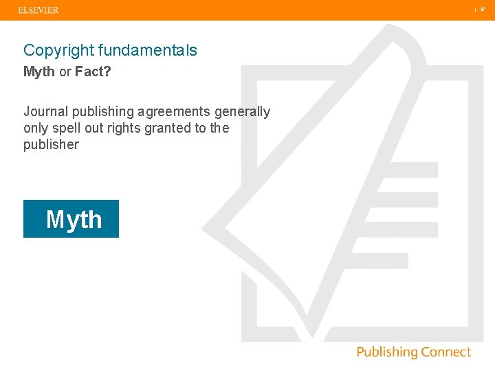  | 37 Copyright fundamentals Myth or Fact? Journal publishing agreements generally only spell