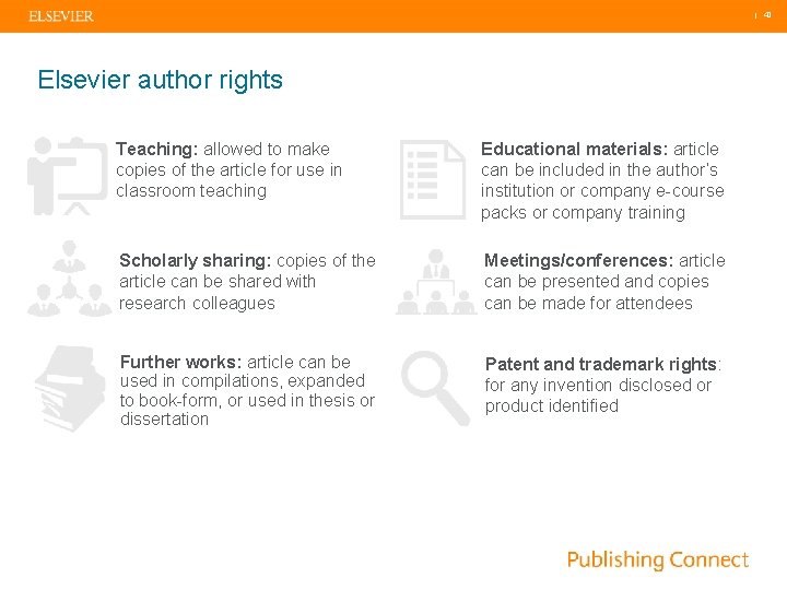  | 40 Elsevier author rights Teaching: allowed to make copies of the article