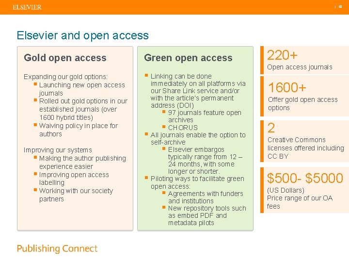 | 59 Elsevier and open access Gold open access Expanding our gold options: